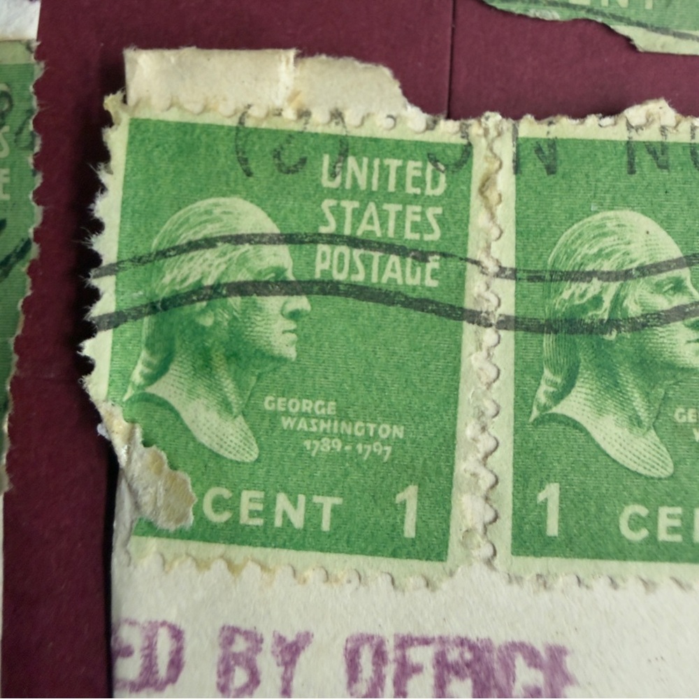 George Washington 1 One Cent Stamp 1789-1797 Green (6 Attached ) as shown - Picture 2 of 7